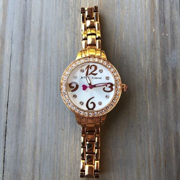 BETSEY Johnson Crystal Gold Tone Slim Band Watch! EUC - Picture 1 of 12